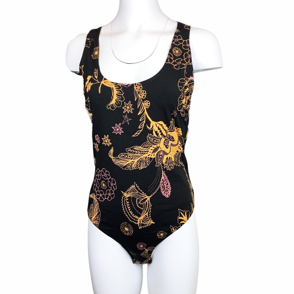 Free People Floral Black & Gold Bodysuit Large - Picture 3 of 14